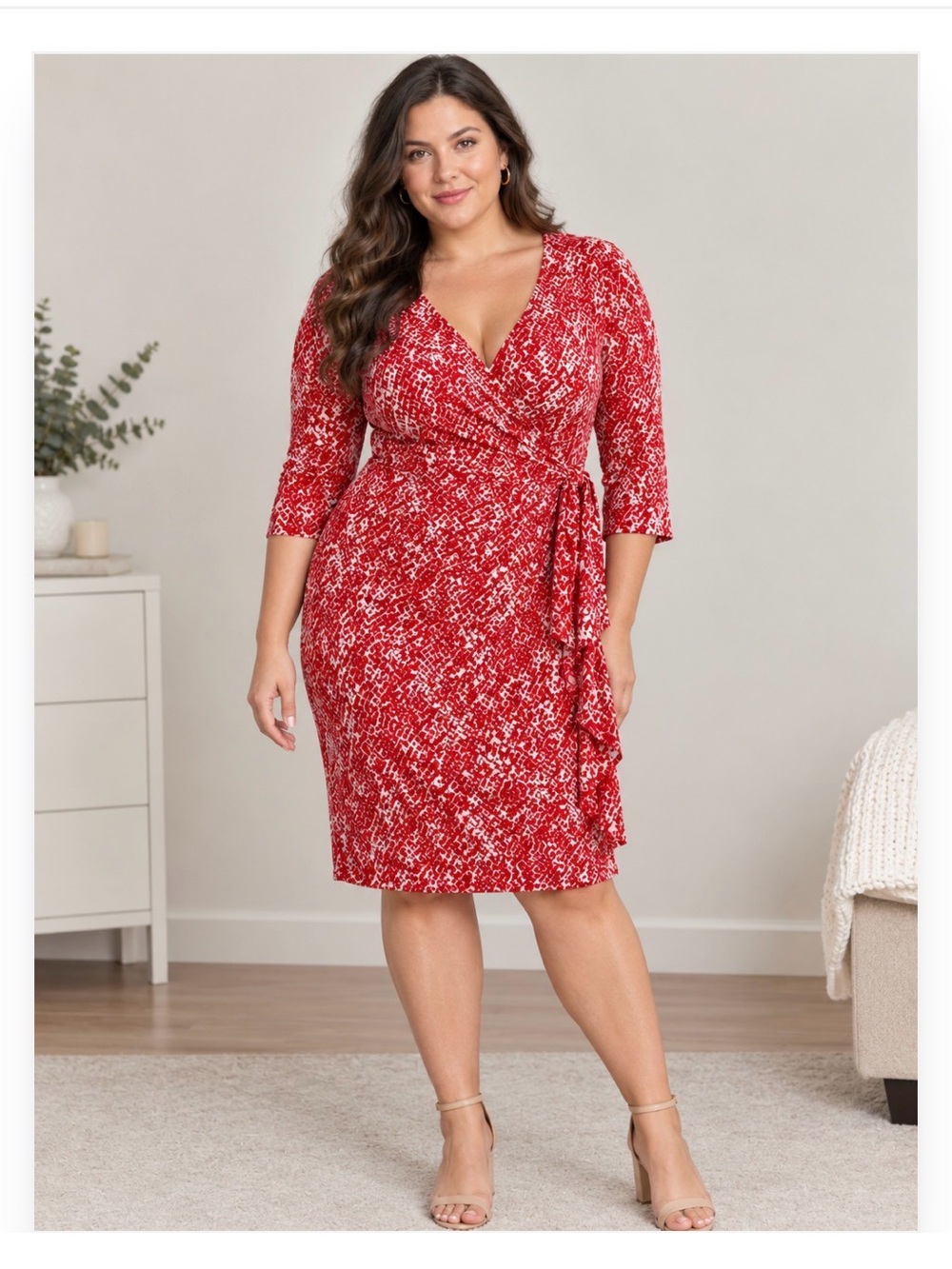 DVF Julian Two Mini Wrap Dress in Serpent Simple Tango White Red